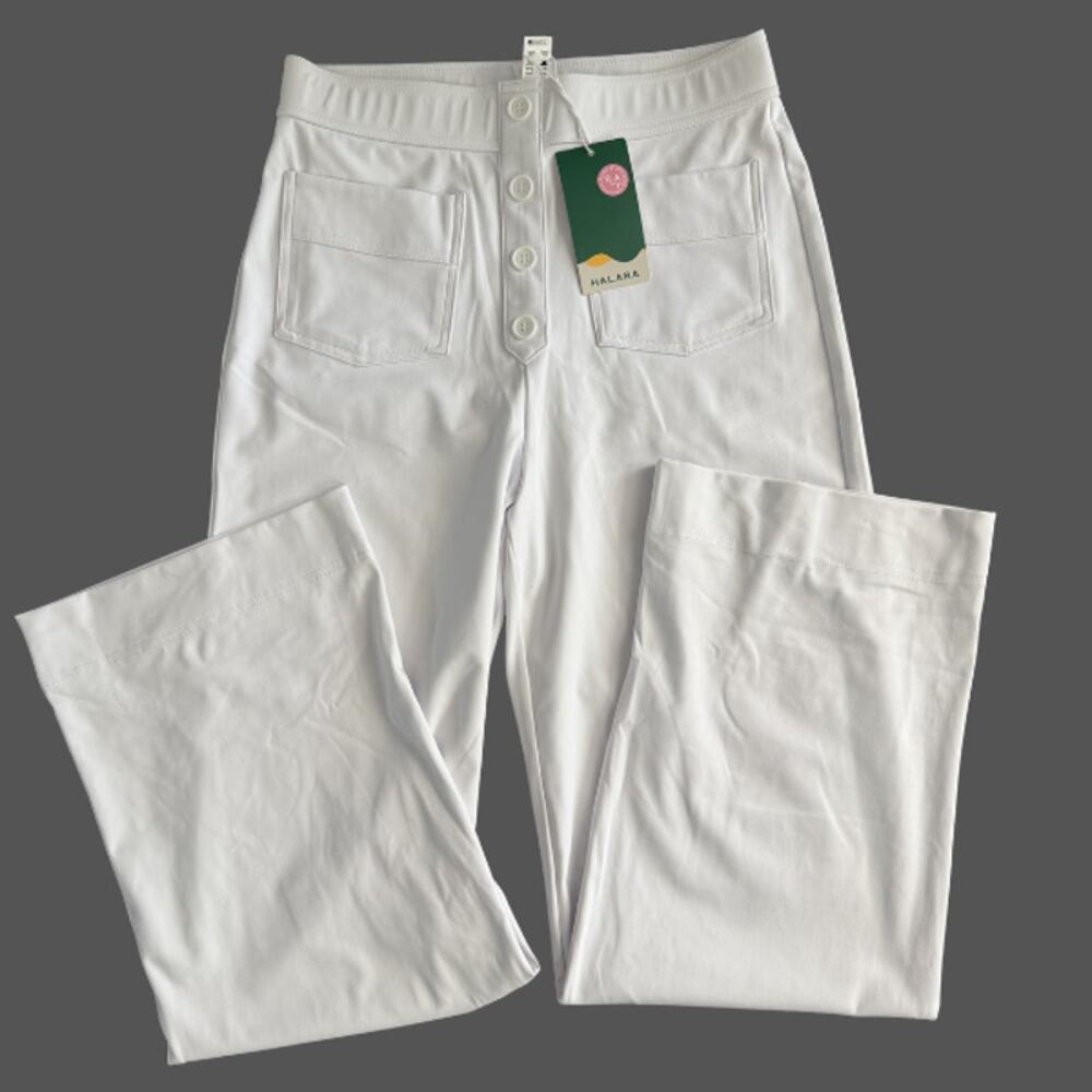 HALARA White High-Waist Straight Leg Button-Front Pants